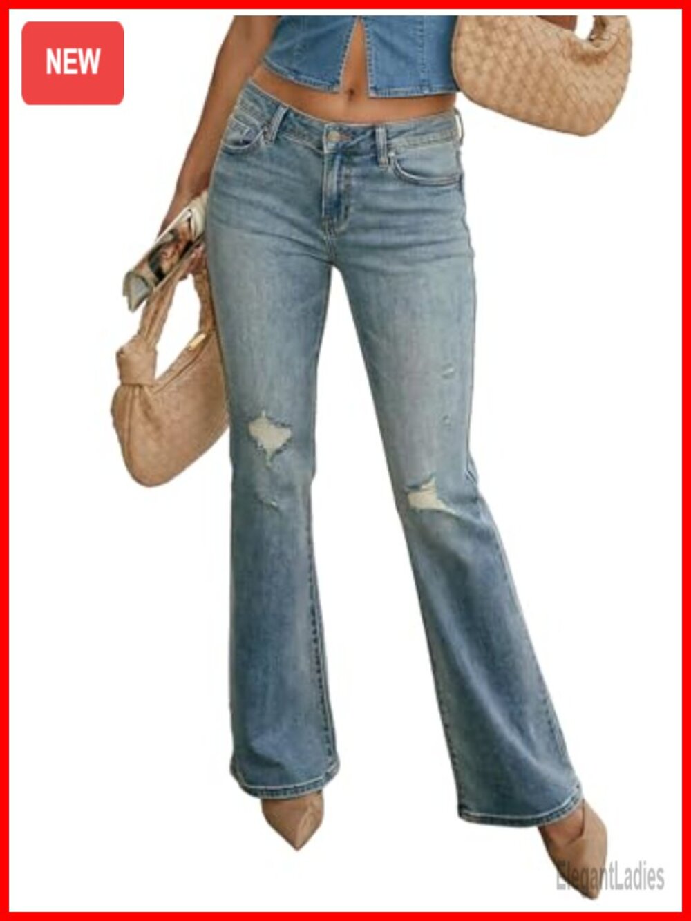 Stretch Low Rise Distressed Flare Jeans